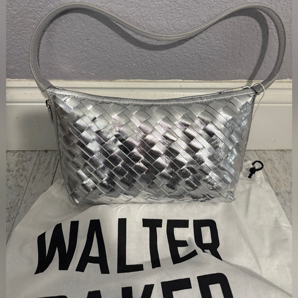 Walter Baker Metallic Silver Woven Hazel Shoulder Bag
